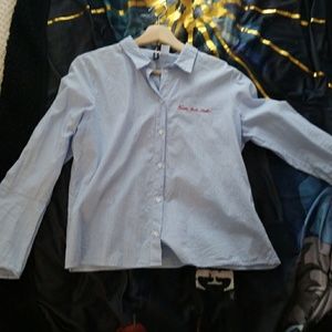 Button down blue and white stripped shirt